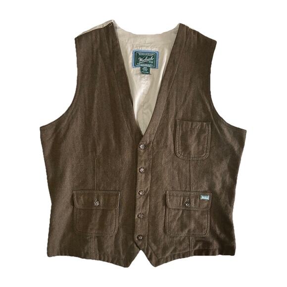 Woolrich Men’s Ruxton Brown Herringbone Wool Vest Front Pockets Size XL - Picture 1 of 6